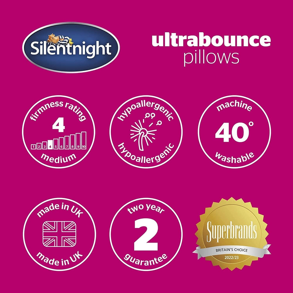 Pernă Silentnight Ultrabounce, alb, microfibră, alb, pachet de 2 Perne standard Naty Shop