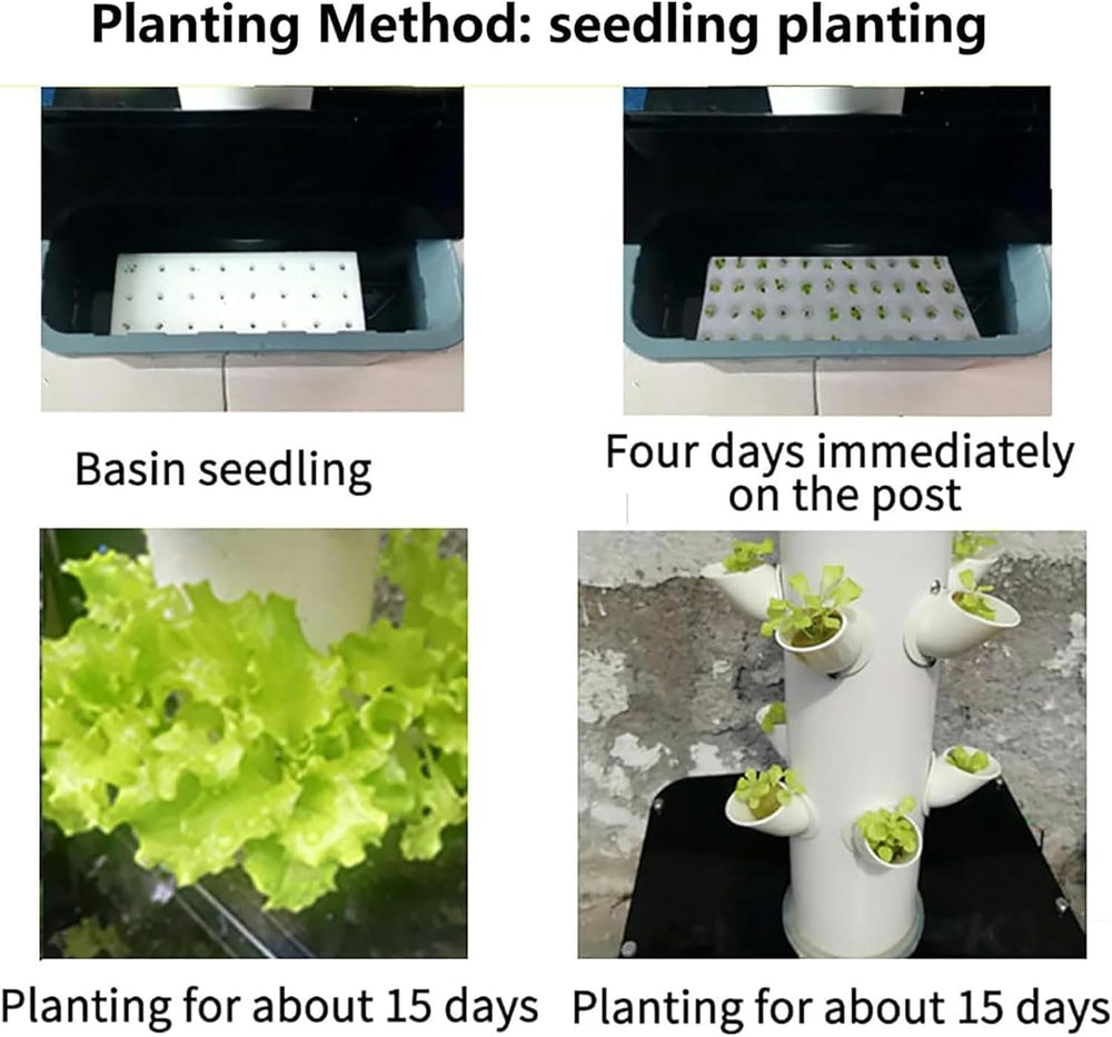 30 kapszula hidroponikus torony, hidroponikus termesztőrendszer, gyógynövények, gyümölcsök és zöldségek aeroponikus termesztőkészlet párásító szivattyúval, adapterrel, hálós edénnyel, fűszernövények, gyümölcsök és zöldségek időzítővel