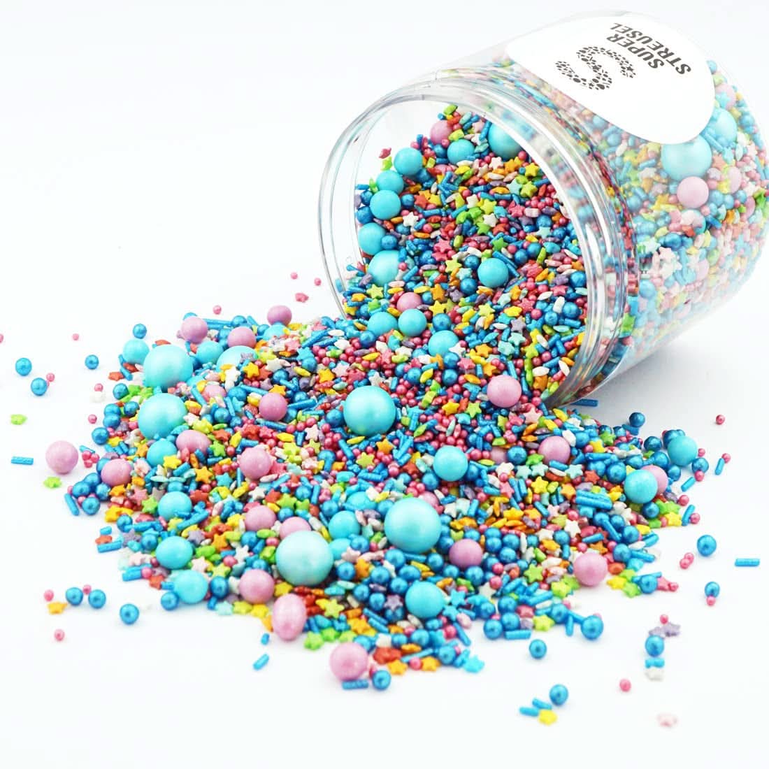 Super Streusel Luftikus, sprinkles multicolor, fundal albastru Sprinkles Naty Shop 180 grame