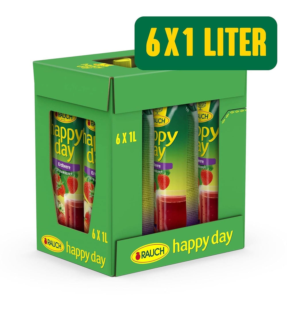 Rauch Happy Day Eper | Intenzív eper íz | Almával és citrommal finomítva | 6X 1 literes, Tetra Prisma Alkoholmentes italok Naty Shop
