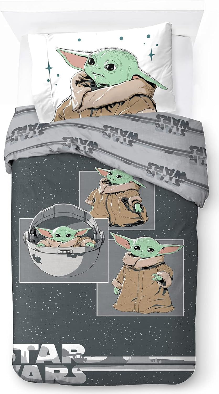 Ágynemű gyerekeknek, unisex, hercegnők és szuperhősök számára, 100% pamut Ágynemű - gyermek Naty Shop Szürke - Mandalorian 135X200/50X70 (2 db)