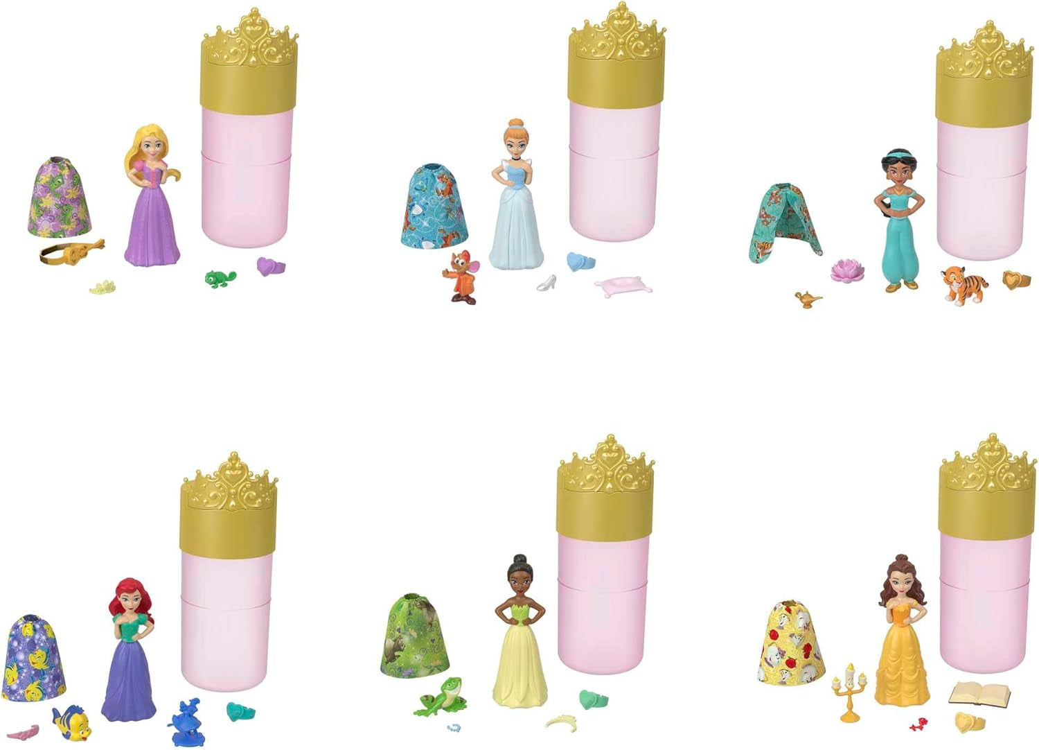 Disney Prinzessin-Spielzeug, Royal Color Reveal-Puppe mit 6 Überraschungen zum Auspacken, Freundschaft-Serie mit einer Figur eines Freundes, von den Disney-Filmen inspiriert