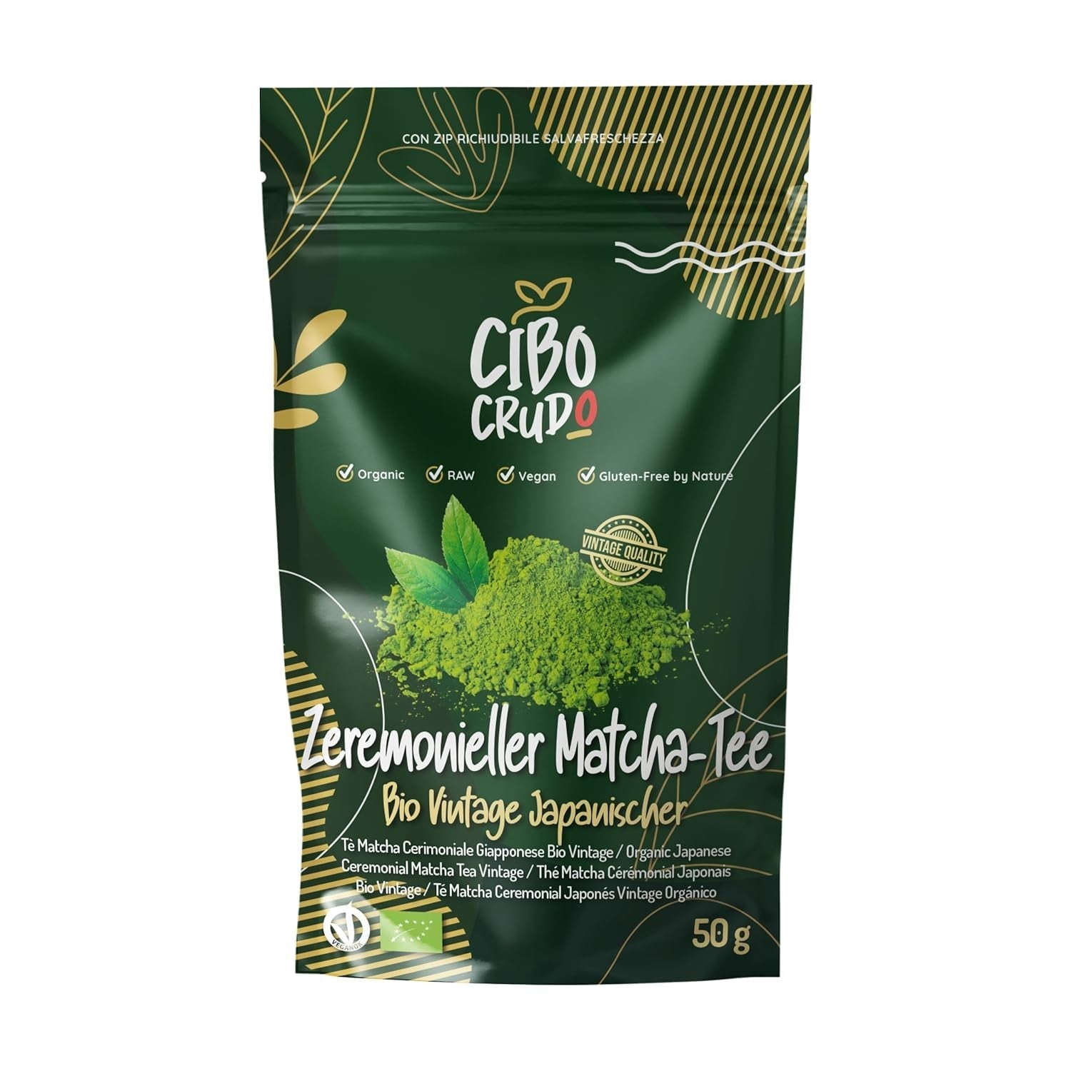 CIBO CRUDO Pudră Matcha Bio 75 g – Ceai verde Matcha japonez pentru prăjituri, înghețată sau deserturi
