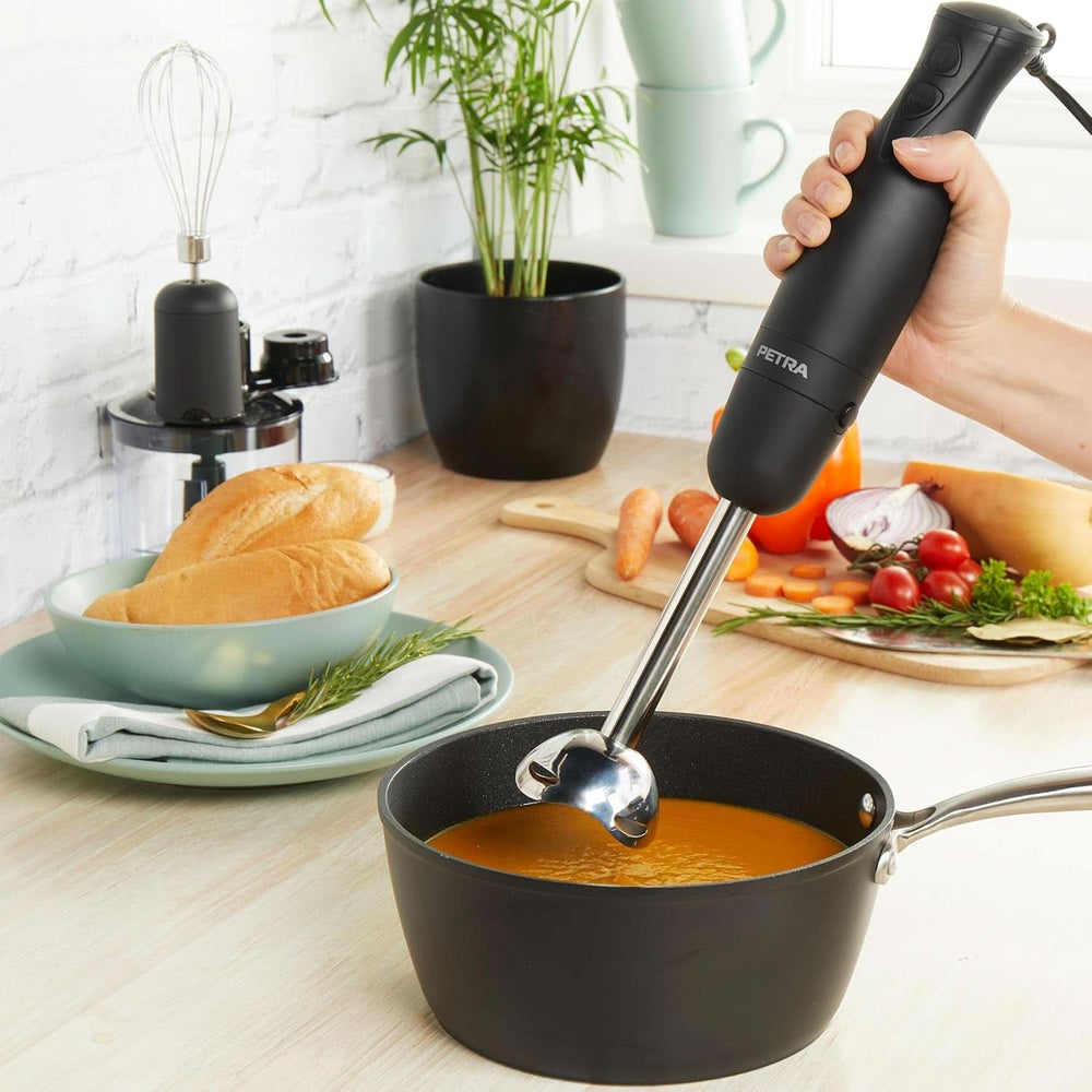 Petra PT2827BMBLKVDE 3-az 1-ben keverő – Bpa-mentes tartozékok, 500Ml-Schüssel, 700Ml-Becher, Schneebesen, Mixen, Zerkleinern, 2 Geschwindigkeiten, Edelstahlklingen, Für Babynath,3 és5 Child Naty Shop