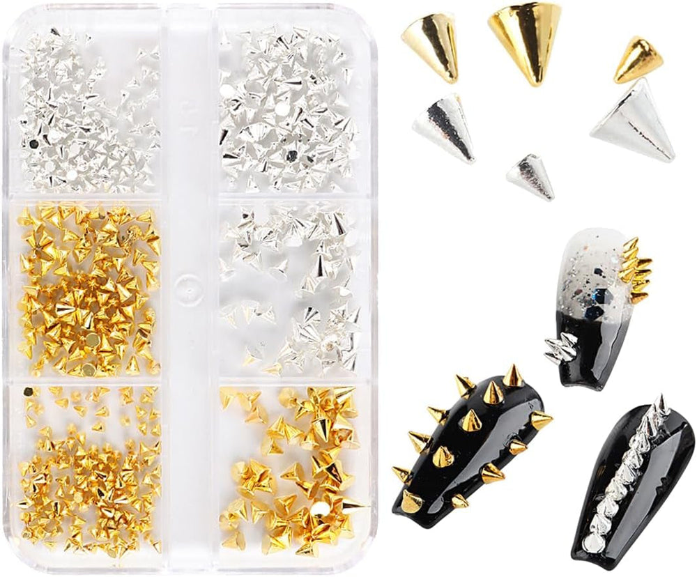 Mini Metall Nieten Punk Nail Charms Gold Silber Strasssteine Nägel Charm Kegel Spikes Nagelschmuck Glitzersteine Nail Art Studs Nagel Steine Legierung Nagelanhänger Rhinestones Nageldesign Zubehör