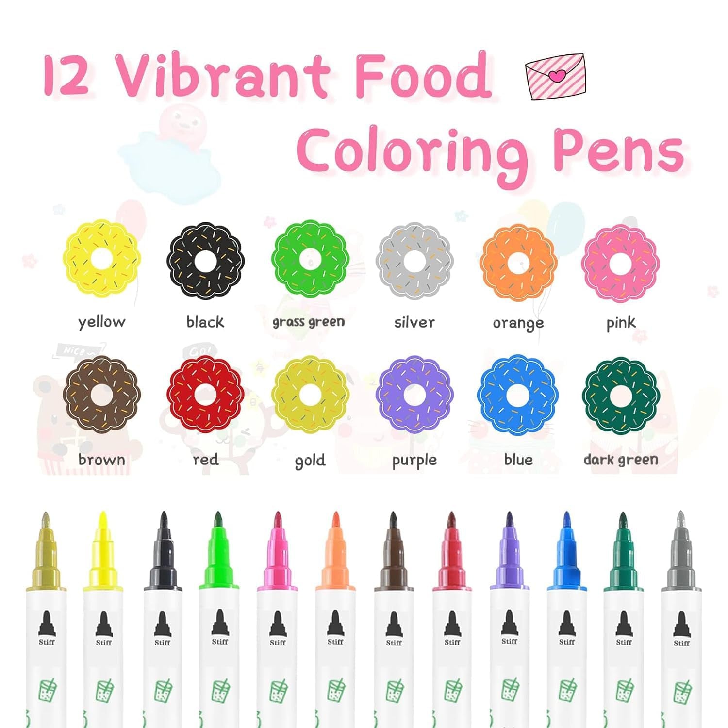 Pixuri de colorat alimentar pentru copt, pix de colorat alimentar pentru ouă de Paște, pixuri de colorat fondant, 12 markere cu punct fin, alimente, scriitor pentru fursecuri, prăjituri, fondant, deserturi, pix comestibil de scris