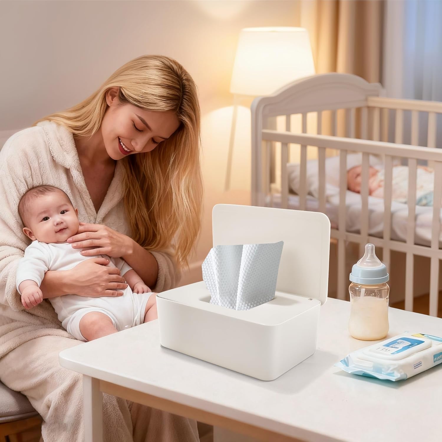 Nedves törlőkendő doboz fedővel, nedves törlőkendő doboz, baba nedves törlőkendő adagoló, vízálló és zárt tárolódoboz, nedves törlőkendő adagoló fürdőszobába, konyhába, fehér