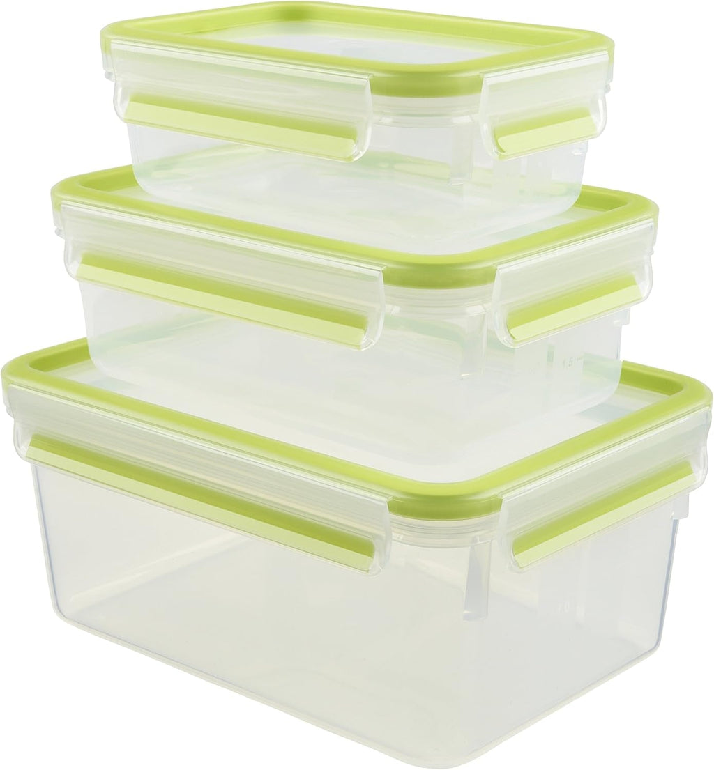 Emsa 515585 Food Clip & Close | Set 3 piese | plastic | transparent / verde | 0.55 / 1 / 2.2 litri Cutii depozitare alimente Naty Shop Verde 0,55 L+1,00 L+ 2,20 L