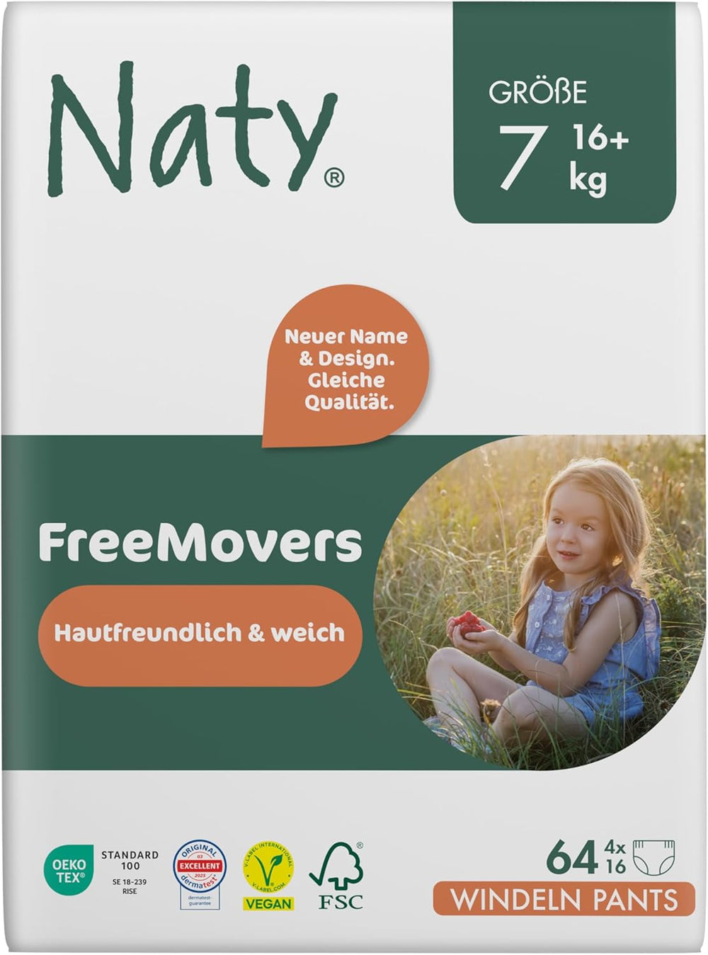 Naty FreeMovers babapelenkák | Tanúsított bőrbarát pelenkahuzatok | Lágy és illatmentes | Nedvszívó és szivárgásmentes | Bőrgyógyászatilag tesztelt 5-ös méret (12-18 kg) | 80 darab