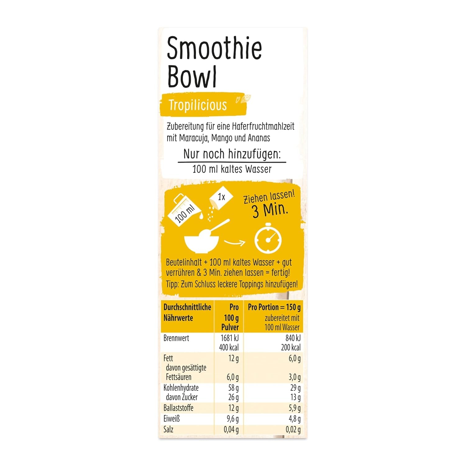 RUF Smoothie Bowl Tropilicious Mango Passion Fruit Zab reggeli Uzsonna Gyors és egyszerű vegán 1 tasak x 50g (3 db-os csomag)