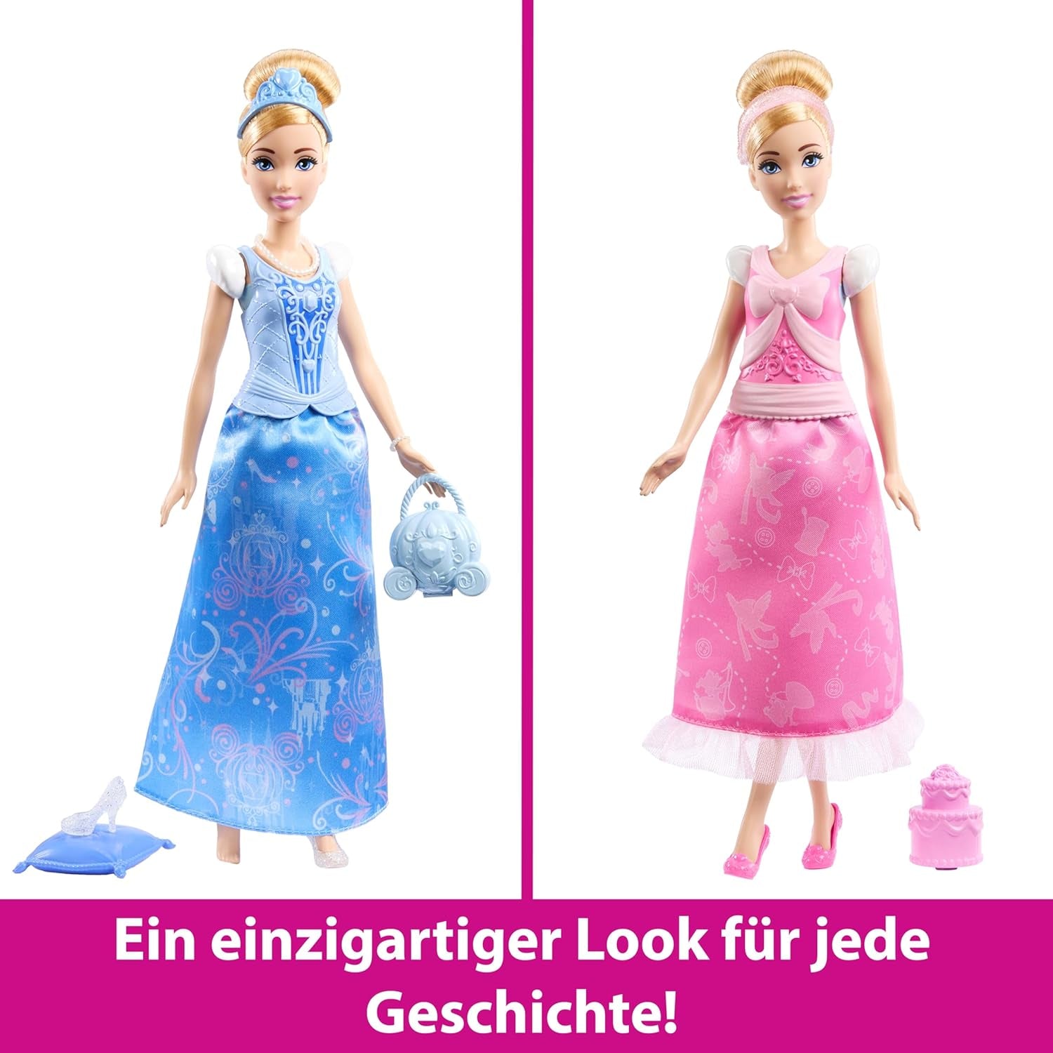 Mattel Disney-Princess-Spielzeuge, Hamupipőke-Modepuppe 2 Looks, 9 Accessoires, 2 Oberteile zum Anklipsen és 2 Röcke. 2-in-1-Geschichten inspiriert vom Disney-Film, JCR95