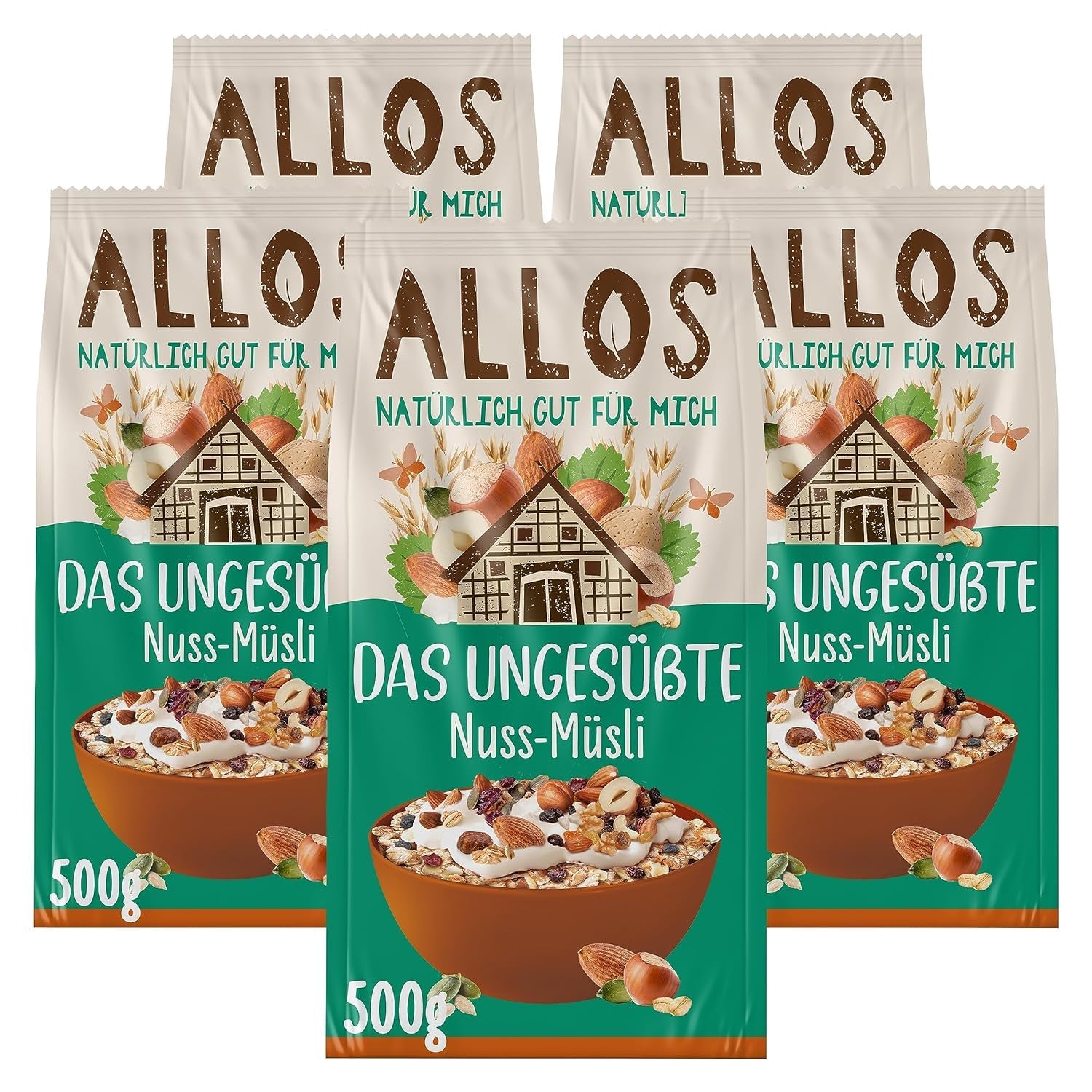 Allos cukrozatlan protein müzli | Bio müzli | Zabpehely | Gabonafélék reggelire | Vegán (5 x 450 g), 1 db (5 db-os csomag)