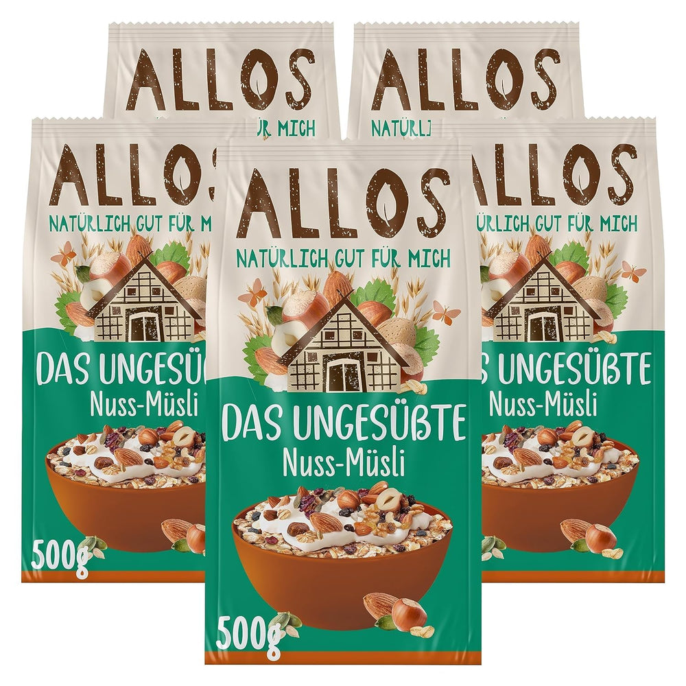 Allos cukrozatlan protein müzli | Bio müzli | Zabpehely | Gabonafélék reggelire | Vegán (5 x 450 g), 1 db (5 db-os csomag)