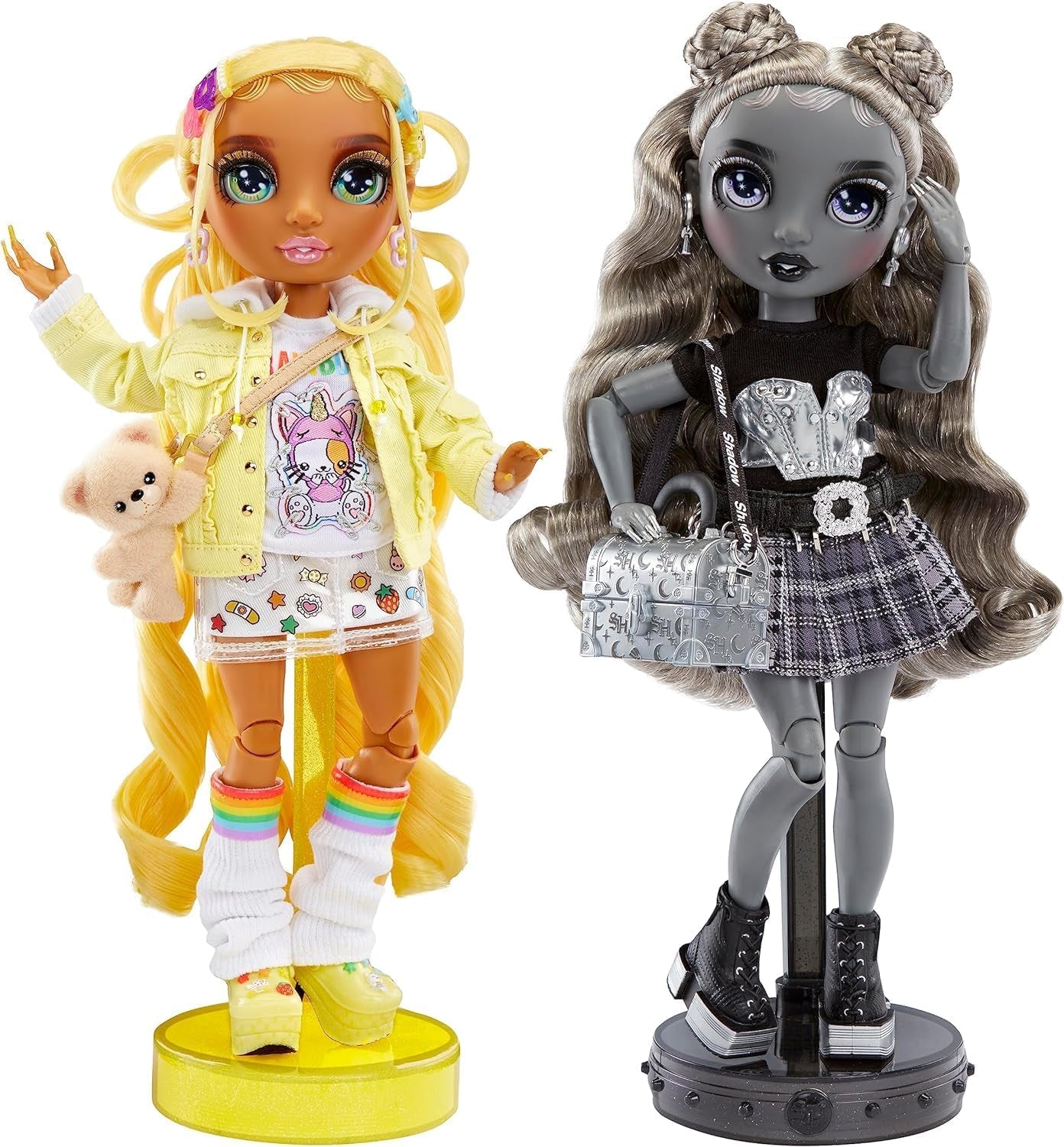 Ediție Specială Rainbow High Shadow High - Gemenele Madison Sunny și Luna - 2 păpuși la modă cu ținute galbene și gri de designer, mix & match, cu accesorii - Pentru colecționari și copii cu vârsta cuprinsă între 4 și 12 ani