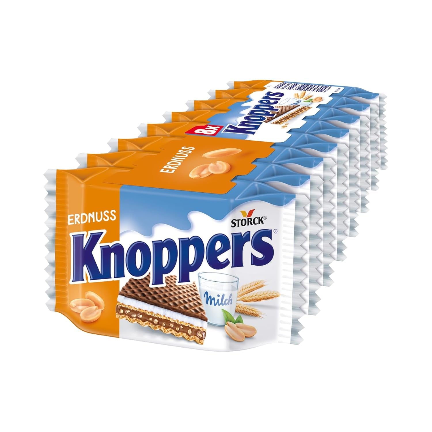 Fehér és fekete Knoppers – 8 x 25g – Sötétkakaós ostyával töltött ostyaszeletek, fekete kekszdarabok, tej és nugátkrém