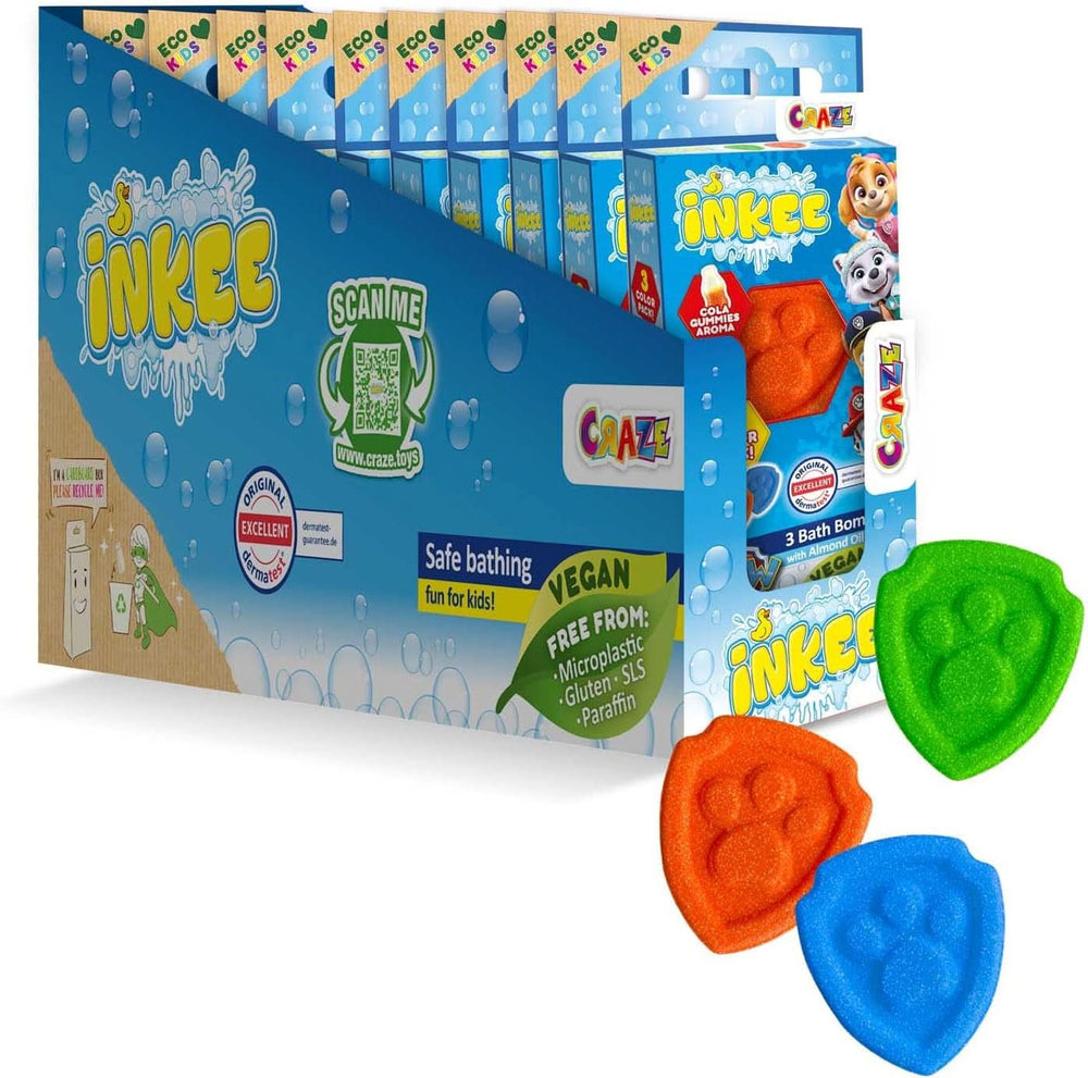 INKEE SURPRISE PAW PATROL, Bomba de baie pentru copii cu surpriză, aromă de gumă de cola, efect de spumă, 80 grame Duș și baie Naty Shop Set 8 Mingi de baie Paw Patrol fara surprize