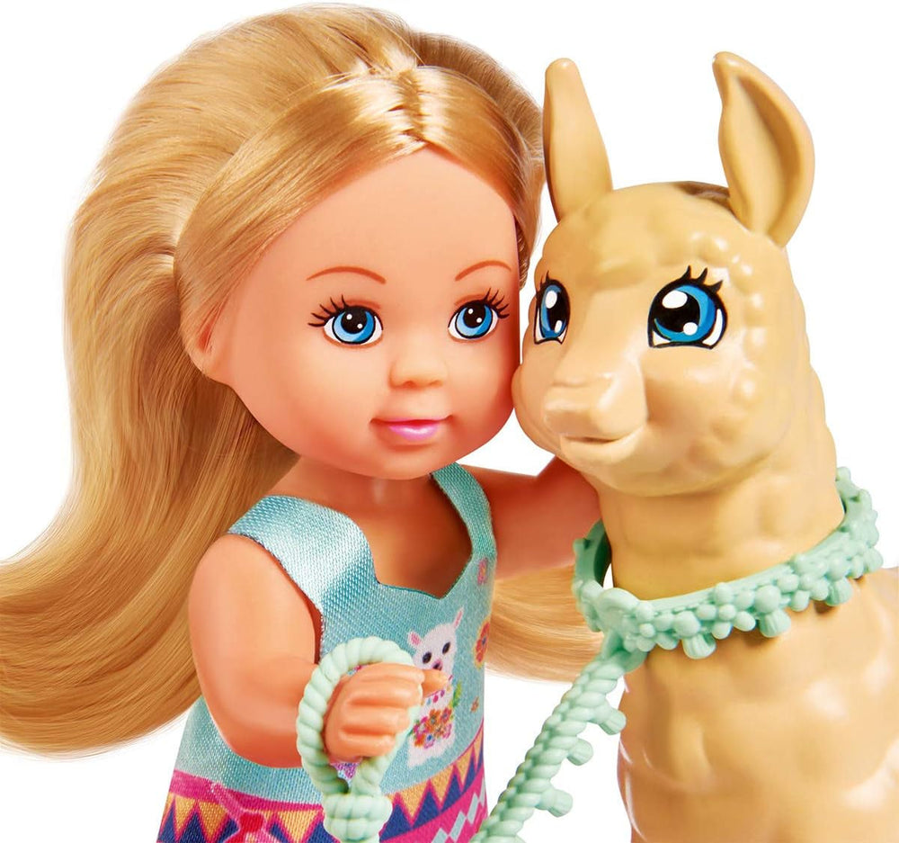Simba 105733497 - Evi Love Puppe im süßen Outfit mit Alpaka und Leine, 12cm, Für Kinder ab 3 Jahren