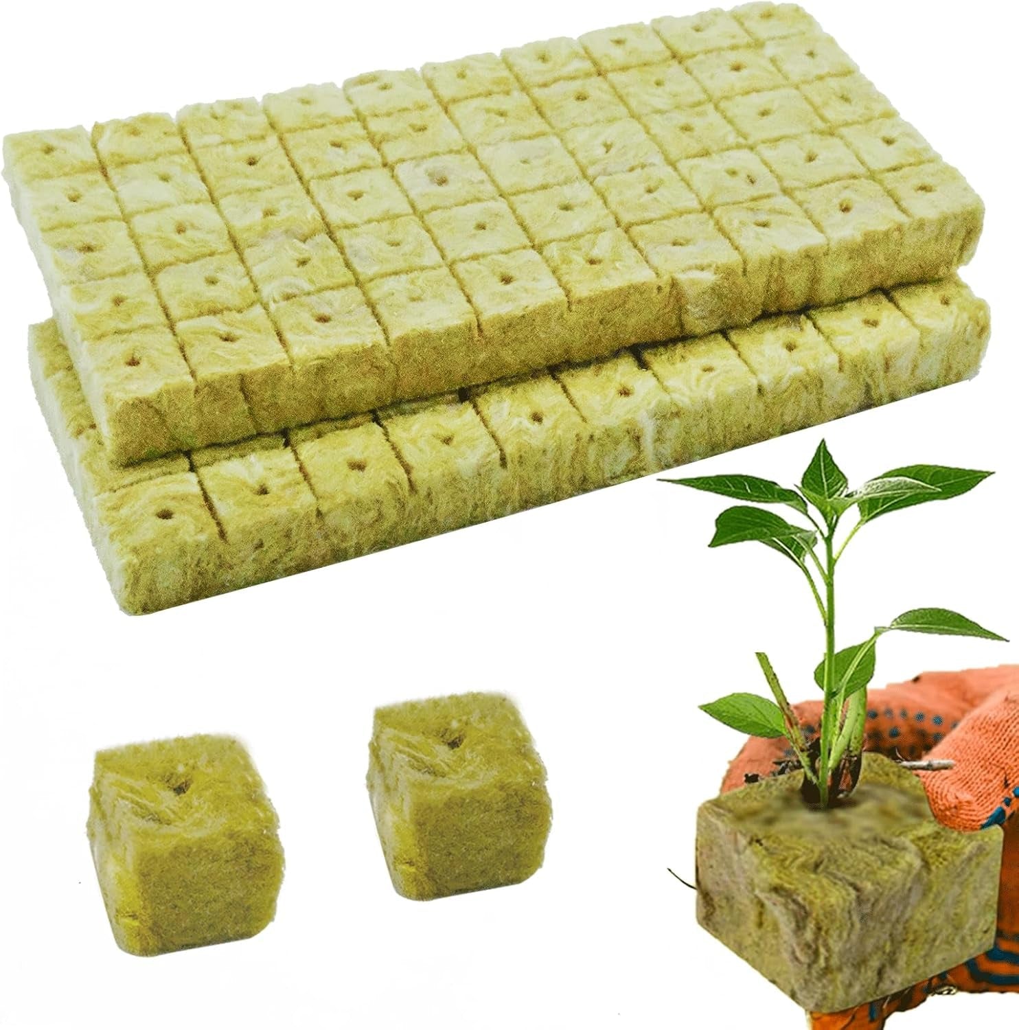 100 Stück Steinwolle Anzucht Würfel 2.5x2.5x2.5CM Rockwool Cube Anzuchtmatte Steinwolle Anbau Hydrokultur Umpflanzen für Bodenlose Anzucht Setzlinge Stecklinge Klonpflanzen