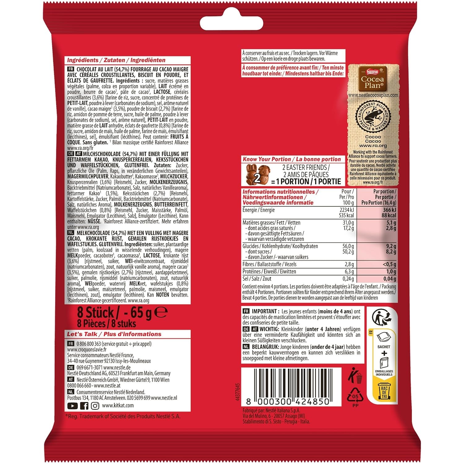 NESTLÉ Easter Friends mini tejcsokoládé húsvéti figurák ropogós darabokkal, 2 db-os csomag (1 x 65 g)