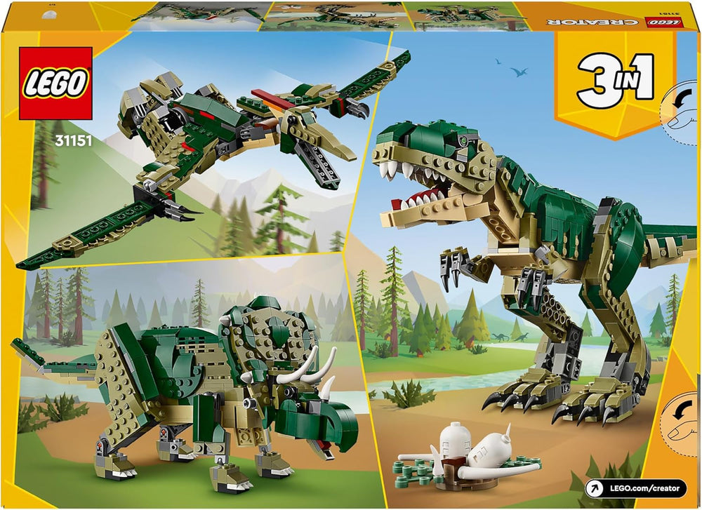 LEGO Creator T.Rex, Dino 3 az 1-ben átalakítható Triceratops vagy Pterodactyl, Mobil dinoszaurusz modell gyerekeknek, Ajándék fiúknak és lányoknak 31151 Építőkészletek Besuche den LEGO-Store