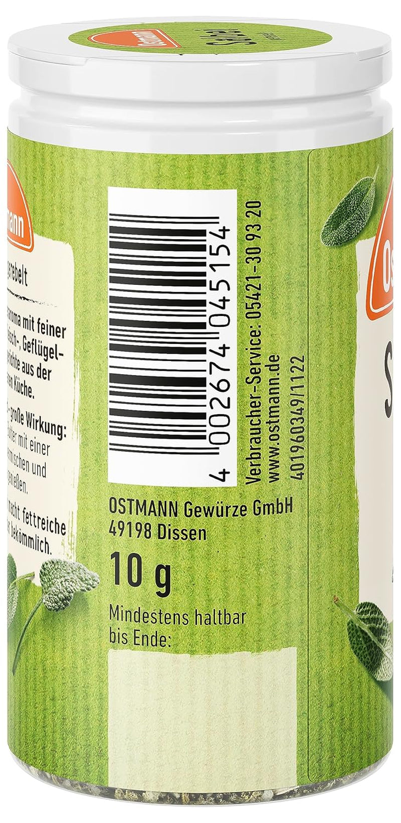 Ostmann Gewürze - Sage gerebelt | Würziges Kräuteraroma für Fleisch- und Gemüsegerichte | 10 g in der Dose