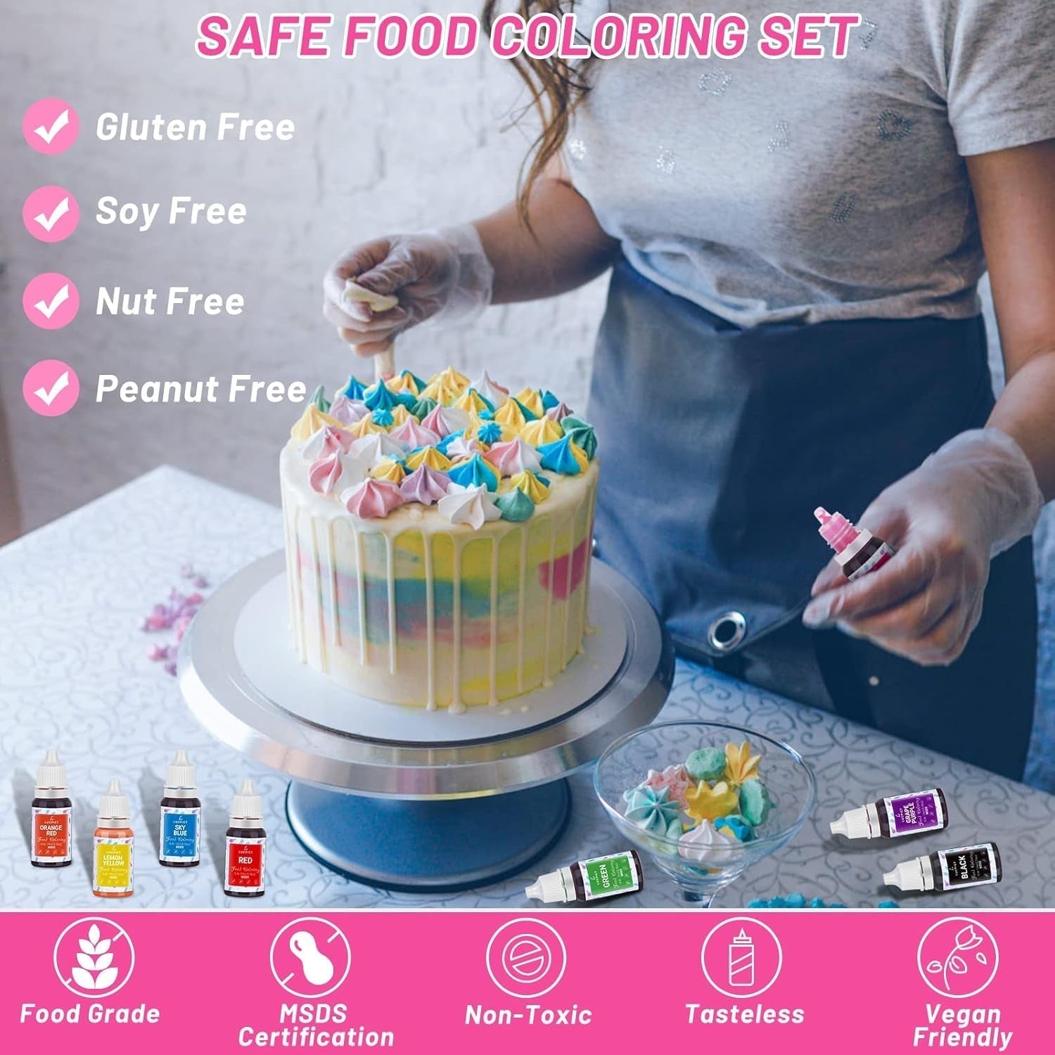 Colorant alimentar 8x10ml – Set de coloranți alimentari lichidi foarte concentrați pentru copt, prăjituri, fursecuri, glazură, macaroane, fondant – Colorant alimentar vibrant pentru săpunuri DIY, slime, meșteșuguri