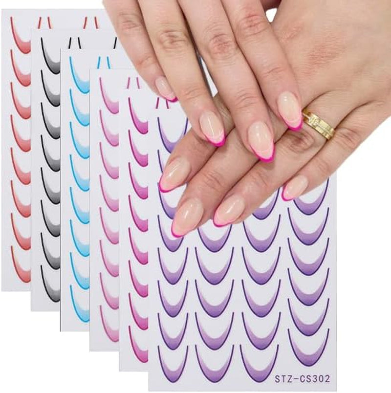 French Tip Nagelaufkleber - 6 Blatt Selbstklebende Nail Art Schablonen - Nagel Zubehör Und Dekoration