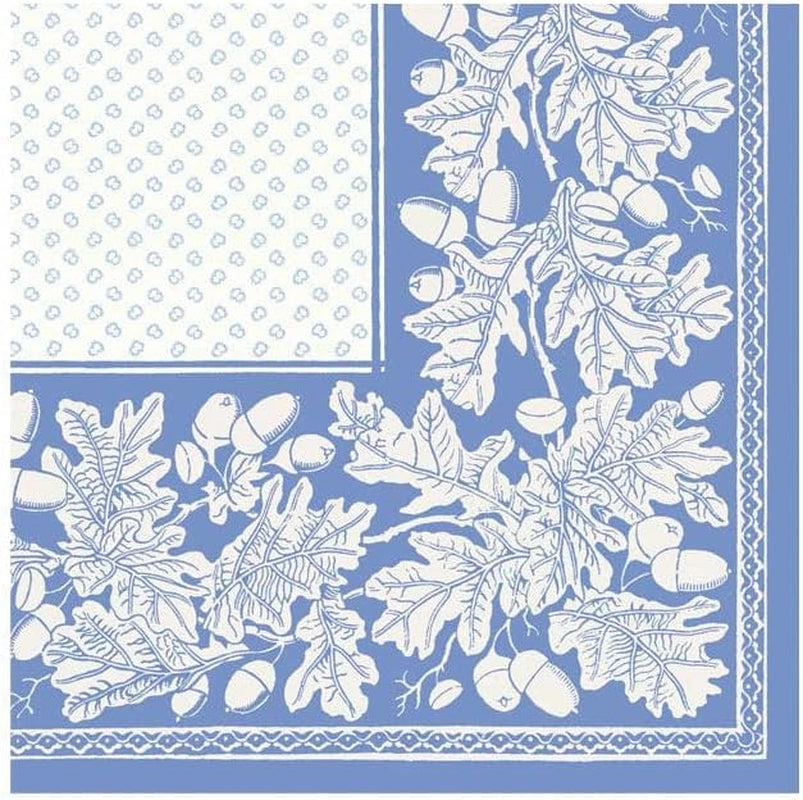 Șervețele de cocktail, frunze de stejar și ghinde, lenjerie, albastru francez și alb, 15 bucăți per pachet