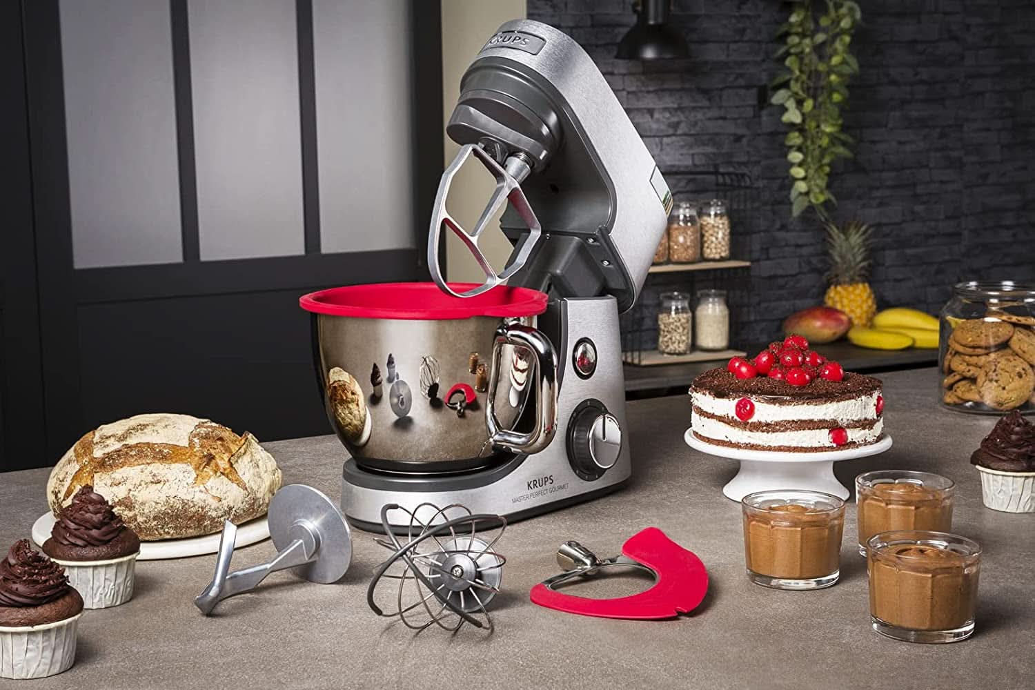 Krups KA631D Master Perfect Gourmet konyhai robotgép | 1100 watt | 8 sebesség | 4,6 literes rozsdamentes acél tál | 5 tartozék: sütőkészlet, rugalmas tál, aprítóegység | szálcsiszolt rozsdamentes acél Mother and Child Naty Shop