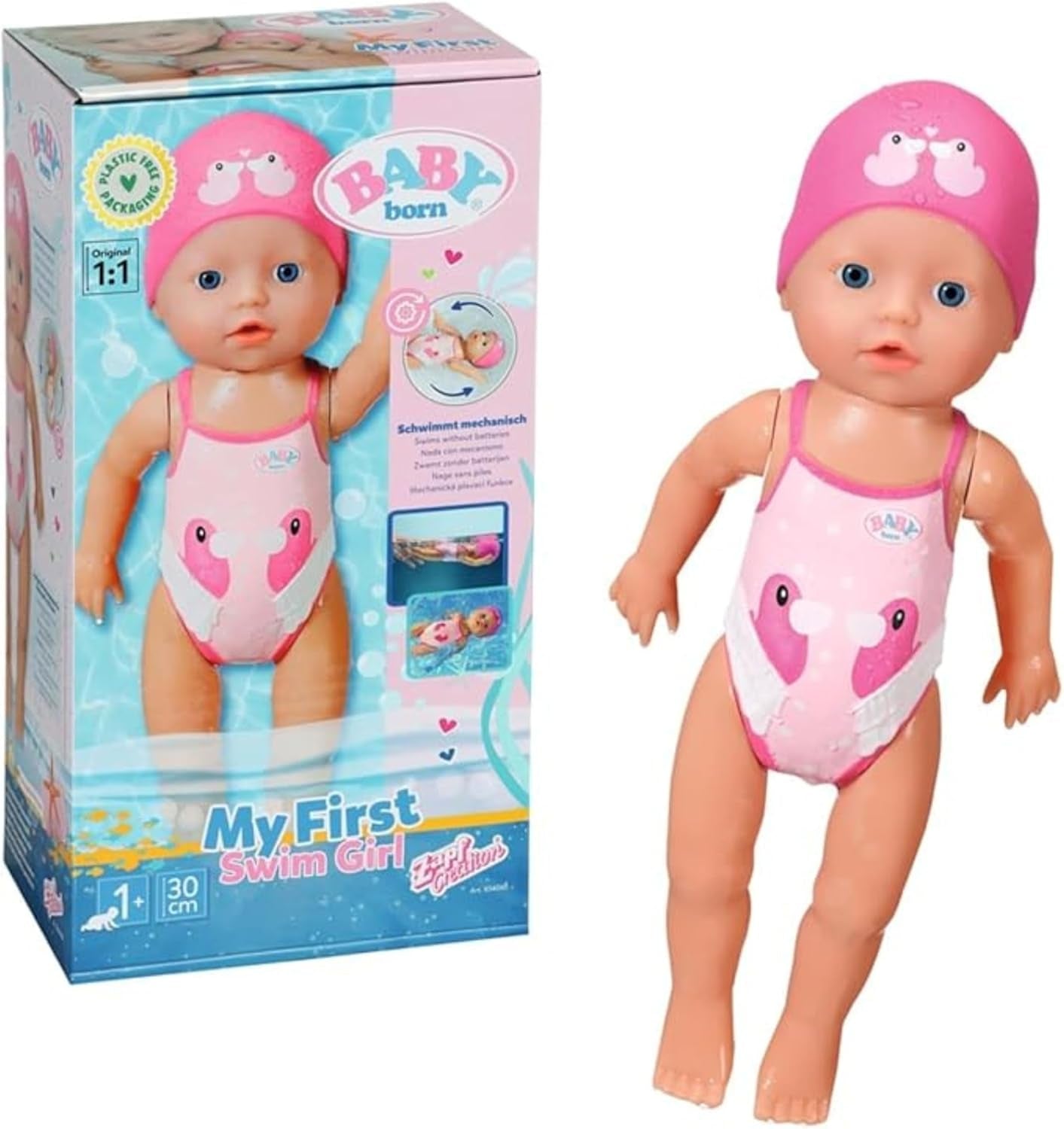 BABY Born Schwimmende Lizzie 30cm, Aufzieh-Badepuppe, wasserfest, funktioniert ohne Batterien, 30 cm große Puppe, 835302 Zapf Creation