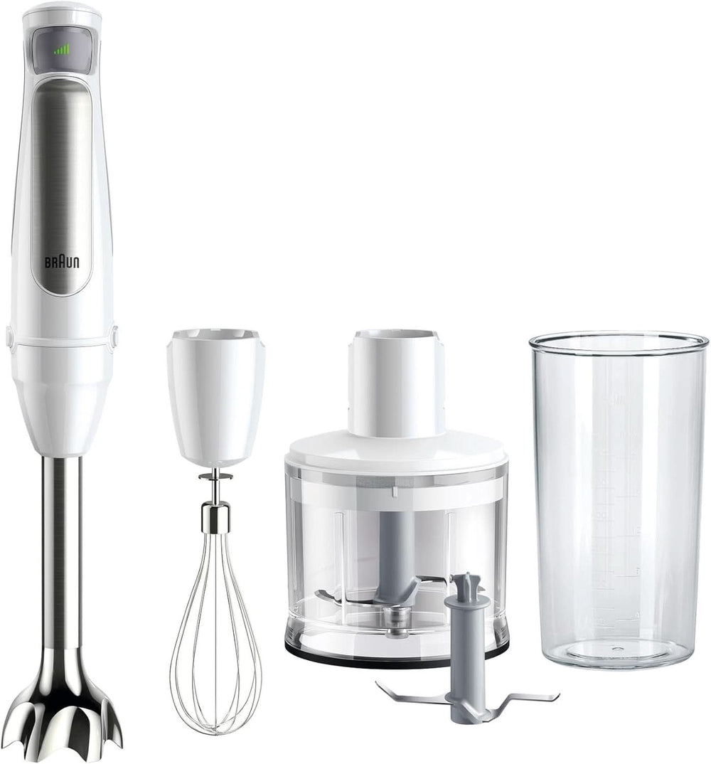 Braun Multiquick 7 MQ 7035X Stabmixer - Pürierstab Mit Abnehmbarem Edelstahl Mixfuß Mit Activeblade Technologie Zum Pürieren Der Härtesten Ingredient, Inkl. 3-Teiliges Zubehör Set, 1000 Watt, Schwarz Kitchen Naty Shop Weiß Zerkleinerer (500 G)