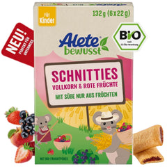 Alete Bio Schnitties, teljes kiőrlésű gabonák és piros gyümölcsök 6 x 22 g Mother and Child Naty Shop