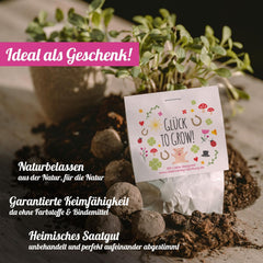 10x "Glück to grow" Semenbomben als Glückbringer 2026 & Blumensamen Geschenk | Mitbringsel Erwachsene & kleine Gastgeschenke Silvester - Kleeblatt Glückbringer Prüfung - inkl. Ajándékkártyák készlet