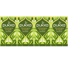 Pukka | Ceai din plante bio „Lemongrass &amp; Ginger” | Lemongrass, ghimbir și lemn dulce | 4 x 20 pliculețe de ceai
