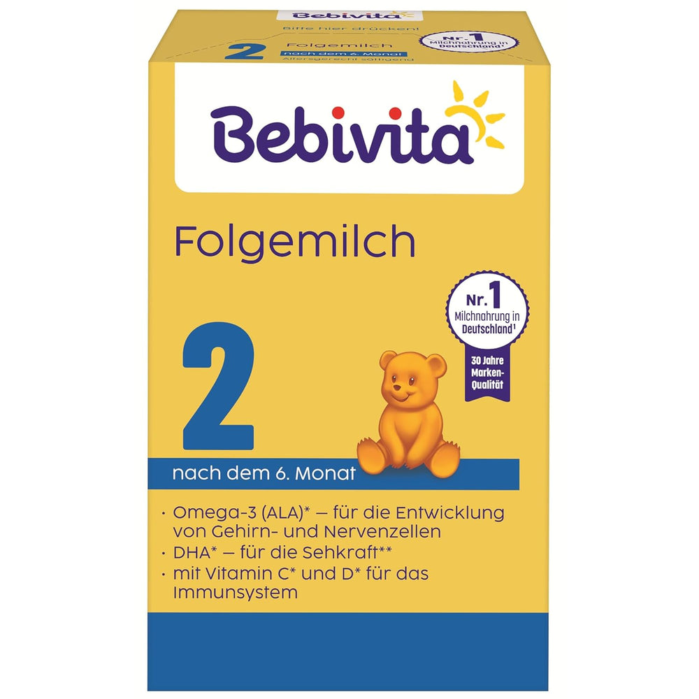 2 Folgemilch (4 x 500 g), nach dem 6. Monat, C- és D-vitaminnal, Omega-3-mal (DHA), más összetétellel