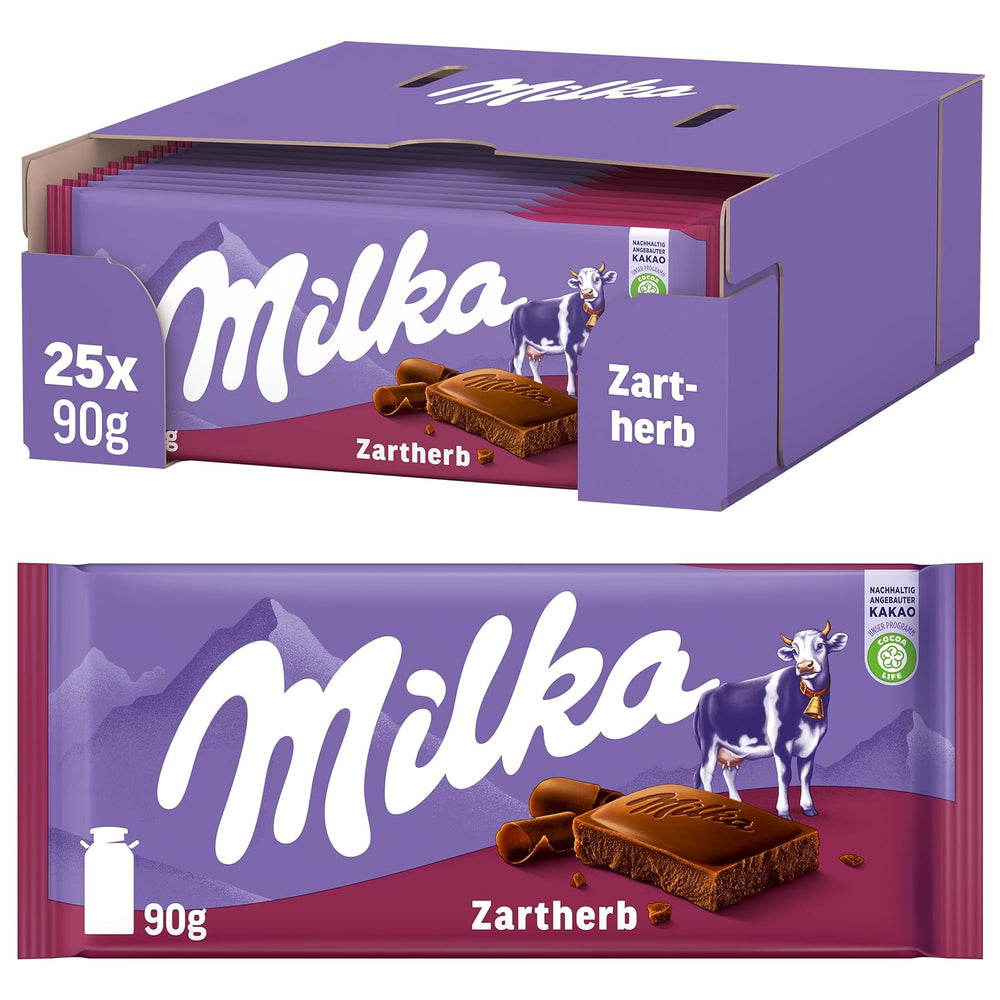 Milka Zartherb - alpesi étcsokoládé finom kakaóval, gyűjtőcsomagolásban - 25 x 90 g