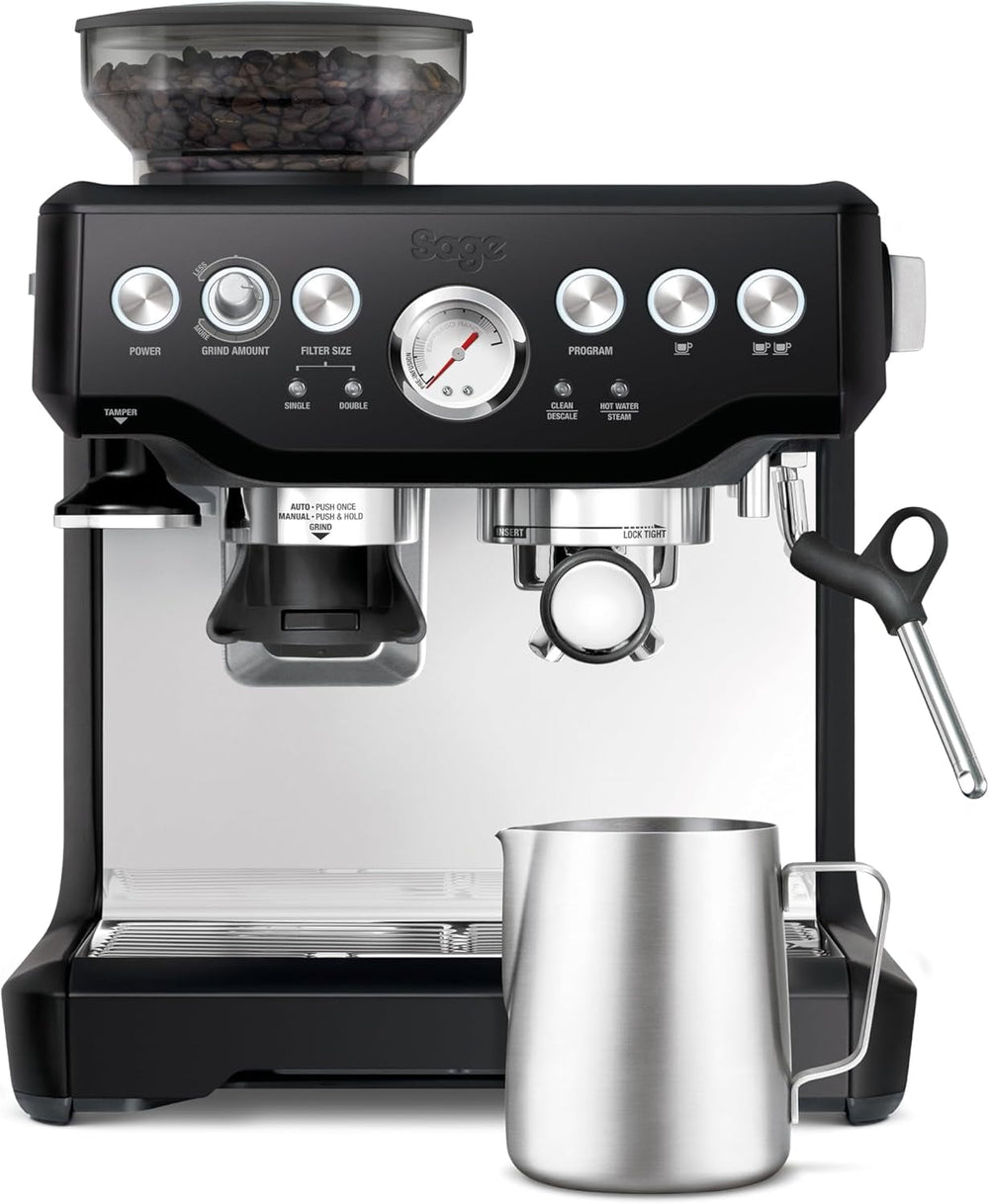 Sage - The Barista Express - Espressor cu spumator manual de lapte și râșniță integrată - 16 setări de măcinare, măcinare automată, spumă individuală de lapte - Trufă Neagră