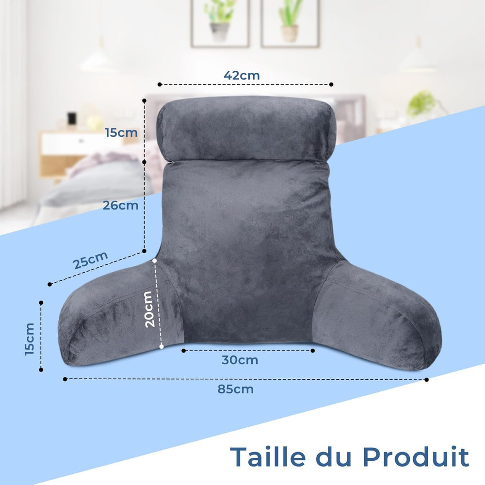 Pernă ergonomică pentru citit INFANZIA cu cotiere, suport pentru spate din spumă cu memorie, gri, M