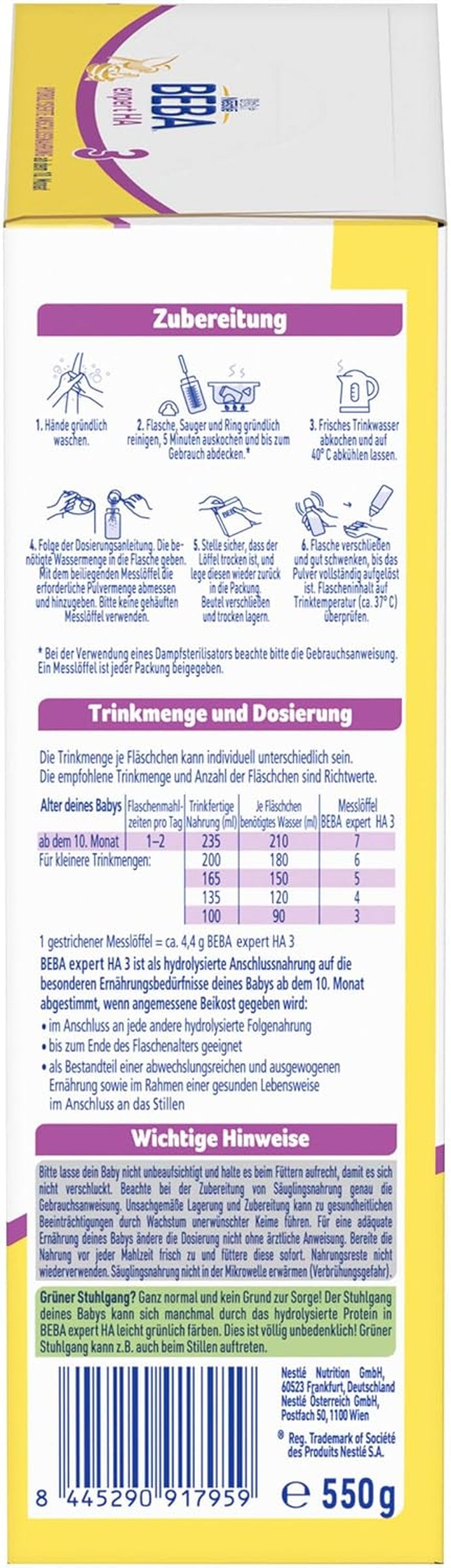 BEBA expert HA 3 hidrolizált folytatásos formula, 10 hónapos kortól, 1 csomag (1 x 550 g)