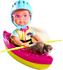 Simba Evi Love Kayak, Spielpuppe Macht eine Kajaktour, mit passender Bekleidung, Helm, Paddel, Sonnenbrille und Otter, 12cm, ab 3 Jahren