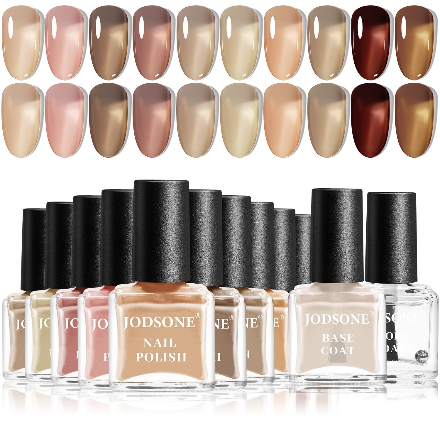 JODSONE 12 részes körömlakk készlet 10 színben, 2 alapréteg és fedőréteg kombinációja, gyorsan száradó körömlakk amatőröknek és kezdőknek