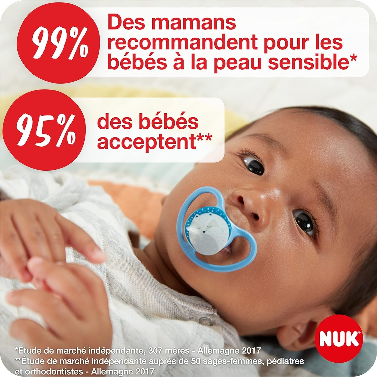 Suzete NUK Space Night | 6-18 luni | Suzete cu fante de ventilație extra-mari, strălucesc în întuneric | Silicon fără BPA | Vulpe și Buburuză | Pachet de 2