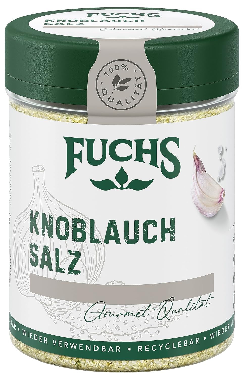 Fuchs Gewürze - Knoblauchsalz - Gewürzsalz für Dips, Saucen und Gemüse - természetes összetevők - 90 g in wiederverwendbarer, recyclebarer Dózis