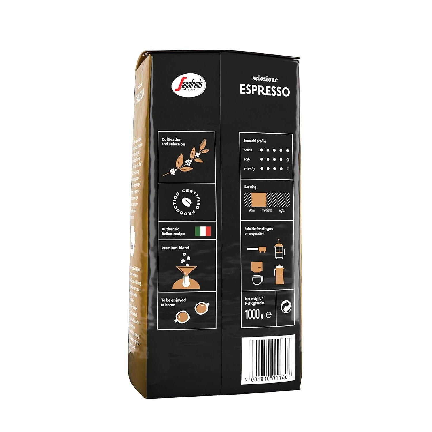 Segafredo Zanetti Selezione Espresso - Boab întreg (pachet de 1 kg) - Potrivit pentru toate specialitățile de cafea italienești - Prăjire medie spre închisă, aromă puternică și intensă
