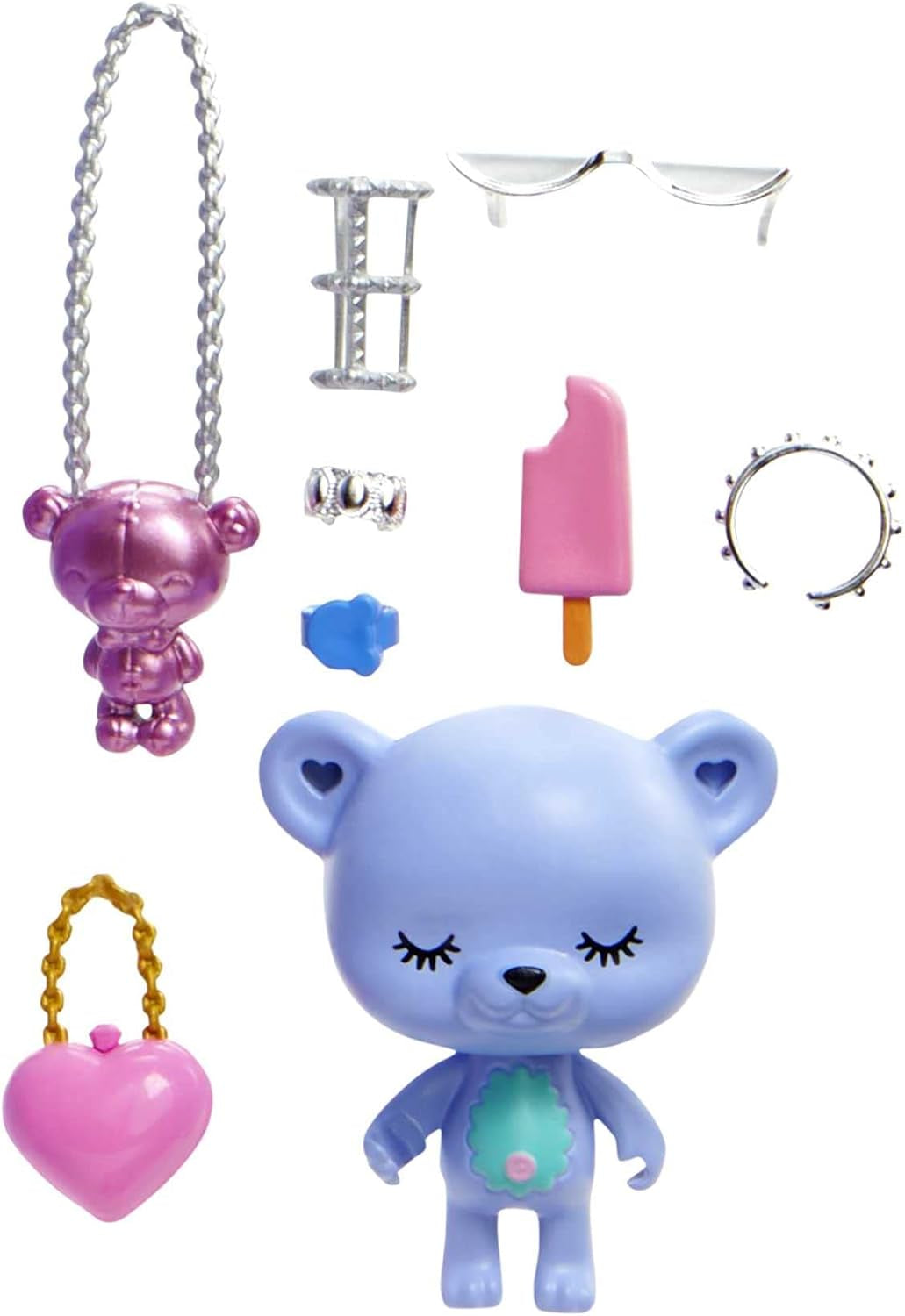 Barbie Extra Fancy, Langen schwarzen Haaren & Teddykleid, Sonnenbrille, Schmuck, Handschuhe, Geldbörse, High Heels, Bär mit EIS am Stiel, inkl. Barbiepuppe, als Geschenk geeignet,HHN13