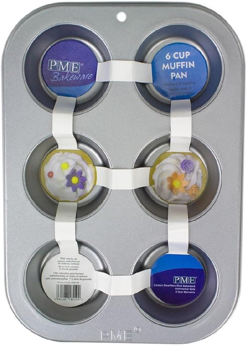 CSB108 Formă pentru brioșe din oțel carbon cu 6 găuri antiaderentă, oțel inoxidabil, argintiu, 28,9 X 17,7 X 3,1 cm Matrite si tavi pentru copt Naty Shop