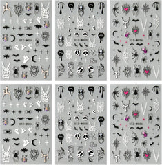 JMEOWIO Nagelsticker Halloween 6 Blatt Nail Art Sticker Selbstklebend Nagelaufkleber Dekoration Nageldesign Zubehör