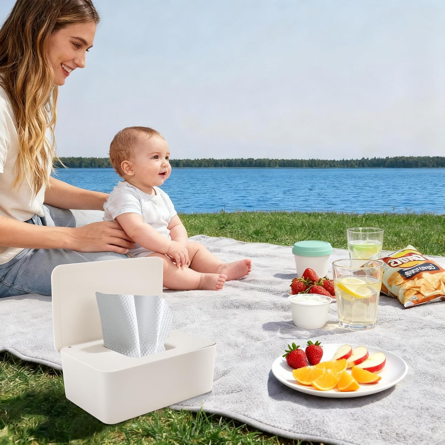 Nedves törlőkendő doboz fedővel, nedves törlőkendő doboz, baba nedves törlőkendő adagoló, vízálló és zárt tárolódoboz, nedves törlőkendő adagoló fürdőszobába, konyhába, fehér