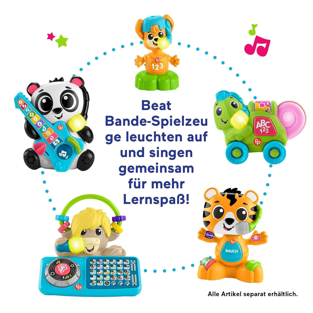 Jucărie educativă Fisher-Price pentru bebeluși și copii mici, Beat Bande Lern & Tanz Tiger Justin cu sunete și lumini pentru copii începând cu vârsta de 9 luni, ediție germană, HYL31 Jucarii Bebe Naty Shop