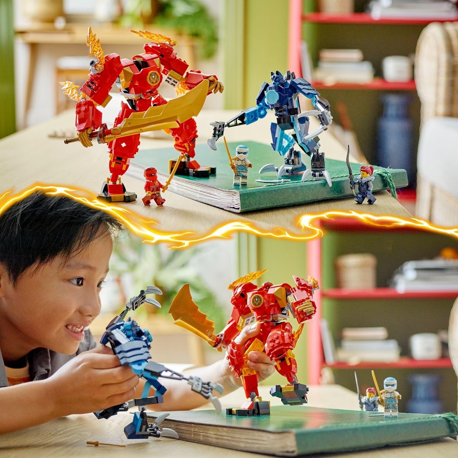 LEGO NINJAGO Kais Feuermech, Actionfiguren-Spielzeug für Kinder mit roter Mech-Figur zum Umgestalten, Ninja-Set mit 4 Figuren inkl. Kai és Zane, ajándék 7 éves fiúknak és lányoknak 71808